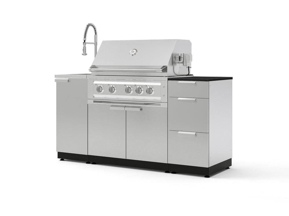 NewAge Outdoor Kitchens Outdoor Grill Island Stainless-Steel 5-Piece Cabinet Set with Sink, 3 Drawer, Grill Cabinet, Platinum Grill and Stainless Steel Countertop - (Natural Gas) | Garage Giant