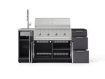 NewAge Outdoor Kitchens Outdoor Grill Island Aluminum 5-Piece Cabinet Set with Sink, 3 Drawer, Grill Cabinet, Performance Grill and Stainless Steel Countertop - (Natural Gas) 