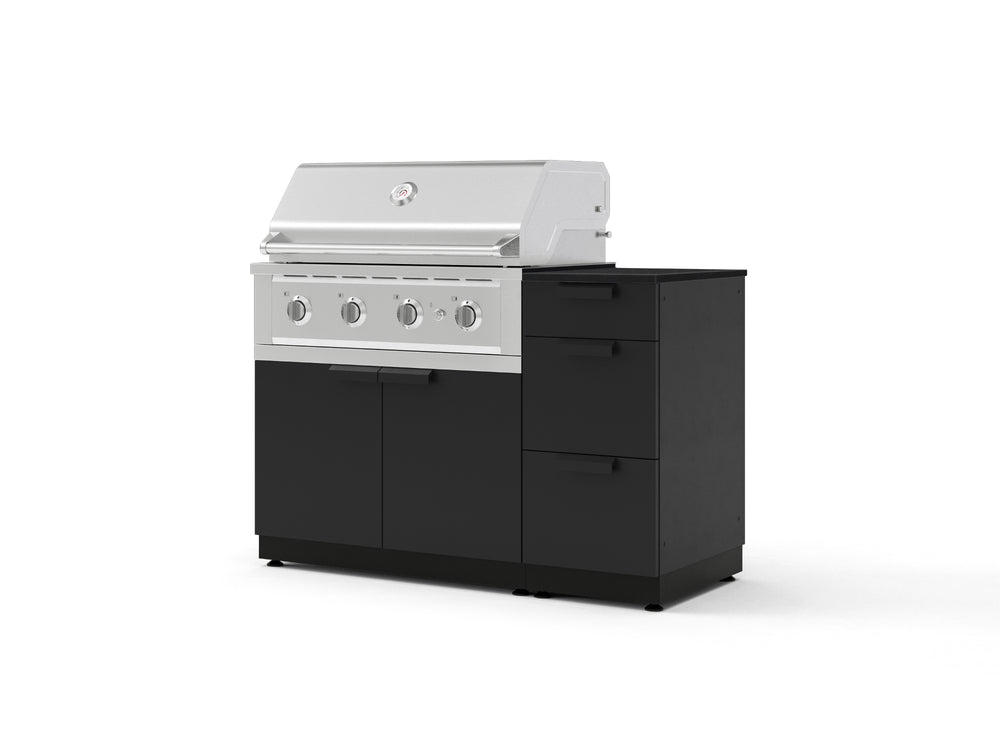 NewAge Outdoor Kitchens Outdoor Grill Island Stainless-Steel 4-Piece Cabinet Set with 3-Drawer, Grill Cabinet, Performance Grill and Dekton in Sirius Countertop - (Natural Gas) | Garage Giant