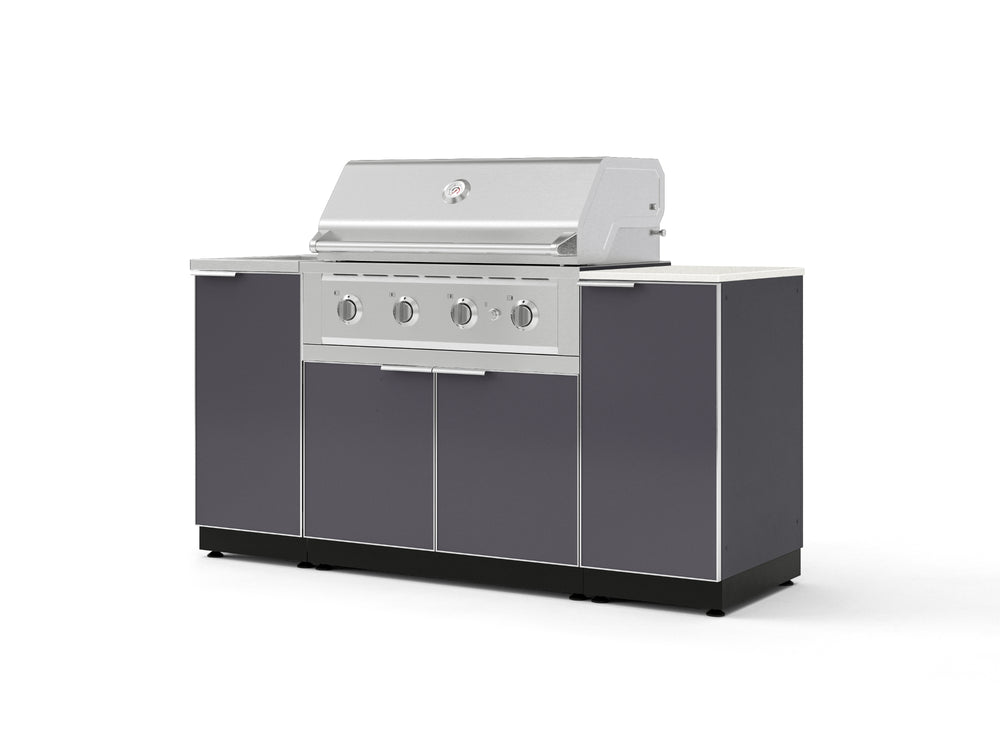 NewAge Outdoor Kitchens Outdoor Grill Island Aluminum 5-Piece Cabinet Set with Sink, 1 Door, Grill Cabinet, Performance Grill and Stainless Steel Countertop - (Liquid Propane) | Garage Giant