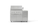 NewAge Outdoor Kitchens Outdoor Grill Island Stainless-Steel 4-Piece Cabinet Set with Casters and 3-Drawer, Grill Cabinet, Platinum Grill and Dekton in Aeris Countertop - (Liquid Propane) 