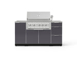 NewAge Outdoor Kitchens Outdoor Grill Island Aluminum 5-Piece Cabinet Set with Sink, 3 Drawer, Grill Cabinet, Platinum Grill and Stainless Steel Countertop 