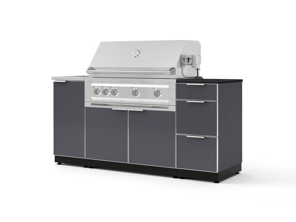 NewAge Outdoor Kitchens Outdoor Grill Island Aluminum 5-Piece Cabinet Set with Sink, 3 Drawer, Grill Cabinet, Platinum Grill and Stainless Steel Countertop - (Natural Gas) | Garage Giant
