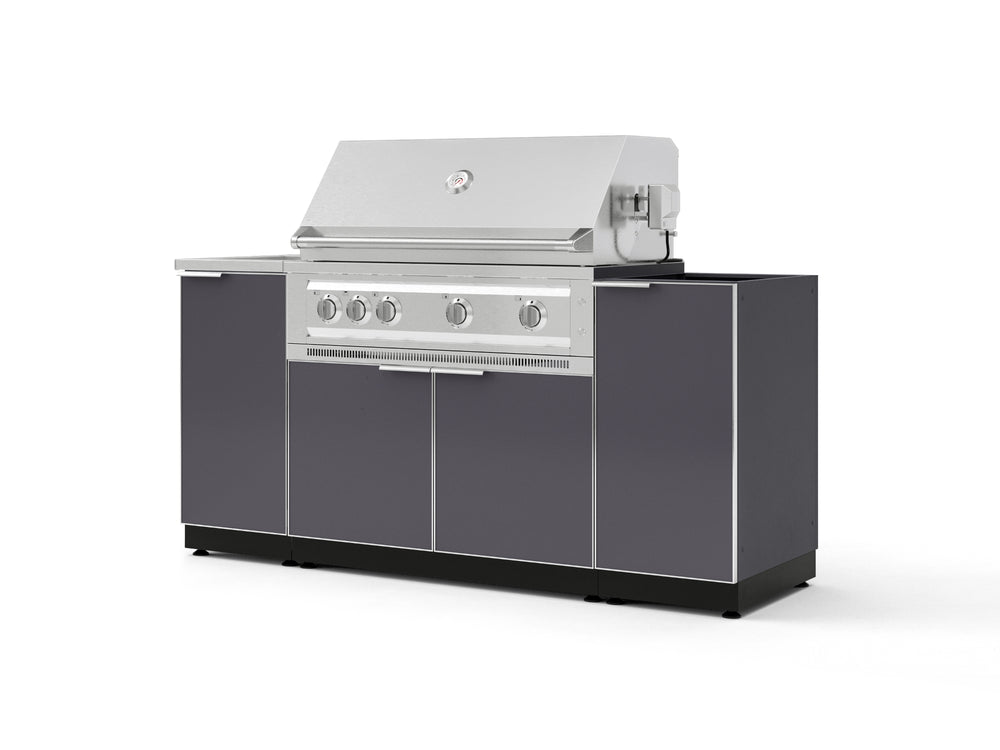 NewAge Outdoor Kitchens Outdoor Grill Island Aluminum 5-Piece Cabinet Set with Sink, 1 Door, Grill Cabinet, Platinum Grill and Stainless Steel Countertop - (Natural Gas) | Garage Giant