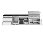 NewAge Outdoor Kitchens Stainless Steel 7-Piece Cabinet Set with 3-Drawer, Bar, Grill Cabinet, Platinum Grill, Countertop, and Glass Door Fridge-73634-Garage Giant 