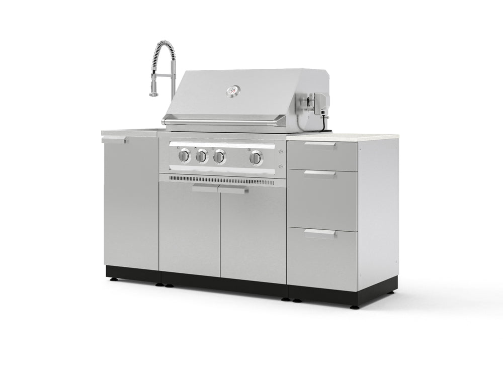 NewAge Outdoor Kitchens Outdoor Grill Island Stainless-Steel 5-Piece Cabinet Set with Sink, 3 Drawer, Grill Cabinet, Platinum Grill and Stainless Steel Countertop - (Natural Gas) | Garage Giant
