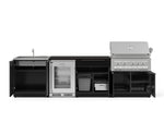 NewAge Outdoor Kitchens Aluminum 6-Piece Cabinet Set with Sink, Bar, Grill Cabinet, Platinum Grill, Countertop and Glass Door Fridge-73729-Garage Giant 