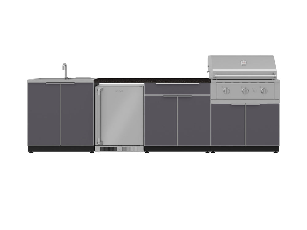 NewAge Outdoor Kitchens Aluminum 6-Piece Cabinet Set with Sink, Bar, Grill Cabinet, Performance Grill, Countertop and Fridge-71970-Garage Giant