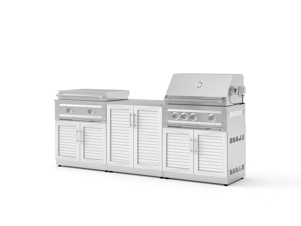 NewAge Outdoor Kitchens Stainless-Steel Louvered Doors 6-Piece Cabinet Set with Base, Grill Cabinet, Platinum Griddle and Countertop-74989-Garage Giant