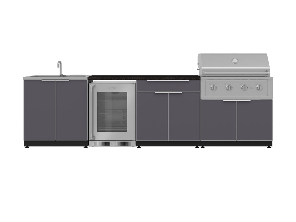 NewAge Outdoor Kitchens Aluminum 6-Piece Cabinet Set with Sink, Bar, Grill Cabinet, Performance Grill, Countertop and Fridge-71986-Garage Giant