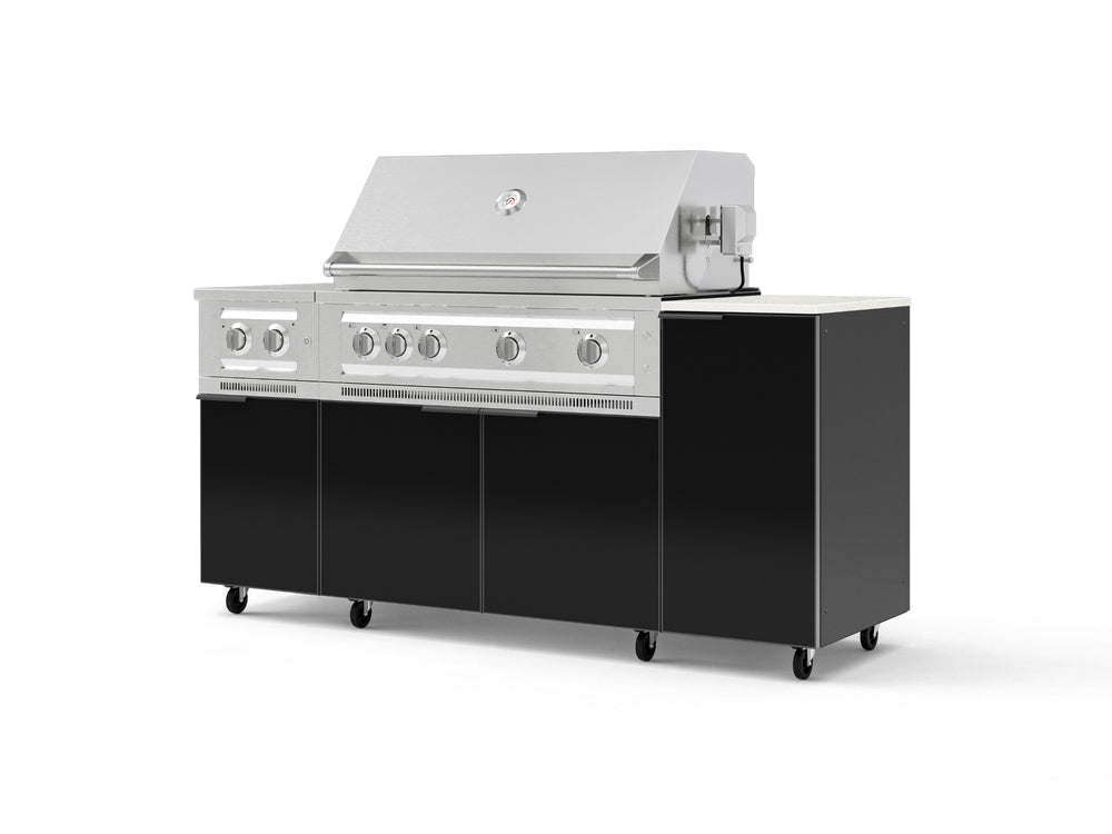 NewAge Outdoor Kitchens Outdoor Grill Island Aluminum 6-Piece Cabinet Set with Casters and 1-Door, Grill Cabinet, Platinum Grill, Dual Side Burner and Dekton in Aeris Countertop - (Liquid Propane) | Garage Giant