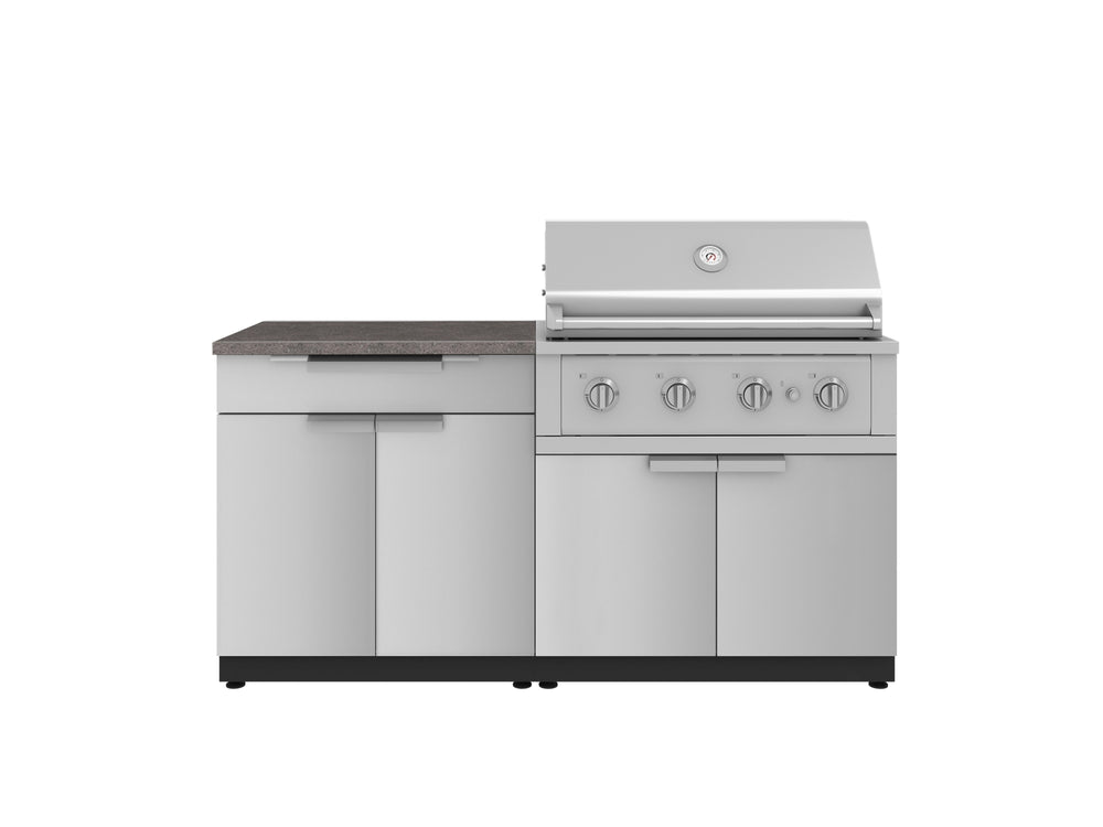 NewAge Outdoor Kitchens Stainless-Steel 4-Piece Cabinet Set with Bar, Grill Cabinet, Performance Grill, and Countertop-71734-Garage Giant