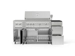 NewAge Outdoor Kitchens Outdoor Grill Island Stainless-Steel 6-Piece Cabinet Set with Casters and 3-Drawer, Grill Cabinet, Platinum Grill, Dual Side Burner and Dekton in Sirius Countertop - (Liquid Propane) 
