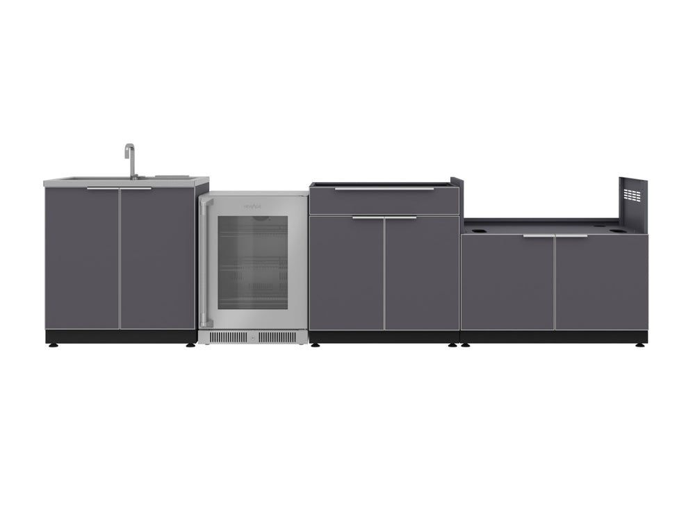 NewAge Outdoor Kitchens Aluminum 4-Piece Cabinet Set with Sink, Bar, Grill Cabinet and Fridge-66324-Garage Giant