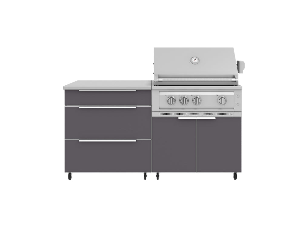 NewAge Outdoor Kitchens Aluminum 4-Piece Cabinet Set with Casters and 3 Drawer, Grill Cabinet, Platinum Grill, Countertop-72204-Garage Giant