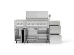 NewAge Outdoor Kitchens Outdoor Grill Island Stainless-Steel 6-Piece Cabinet Set with Casters and 3-Drawer, Grill Cabinet, Platinum Grill, Dual Side Burner and Dekton in Aeris Countertop - (Liquid Propane) 