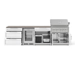 NewAge Outdoor Kitchens Stainless Steel 7-Piece Cabinet Set with 3-Drawer, Bar, Grill Cabinet, Platinum Grill, Countertop, and Glass Door Fridge-73708-Garage Giant 