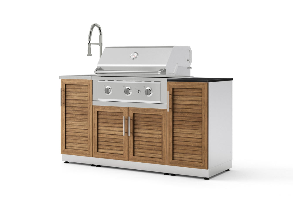 NewAge Outdoor Kitchens Outdoor Grill Island Stainless-Steel Louvered Doors 5-Piece Cabinet Set with Sink, 1 Door, Grill Cabinet, Performance Grill and Stainless Steel Countertop - (Natural Gas) | Garage Giant