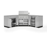 NewAge Outdoor Kitchens Stainless Steel 7-Piece Cabinet Set with 2 Door, Bar, Corner, Grill Cabinet, Platinum Grill, and Countertops 