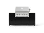 NewAge Outdoor Kitchens Outdoor Grill Island Aluminum 6-Piece Cabinet Set with Casters 1 Door, 3 Drawer, Grill Cabinet, Platinum Grill and Dekton in Aeris Countertops - (Liquid Propane) 