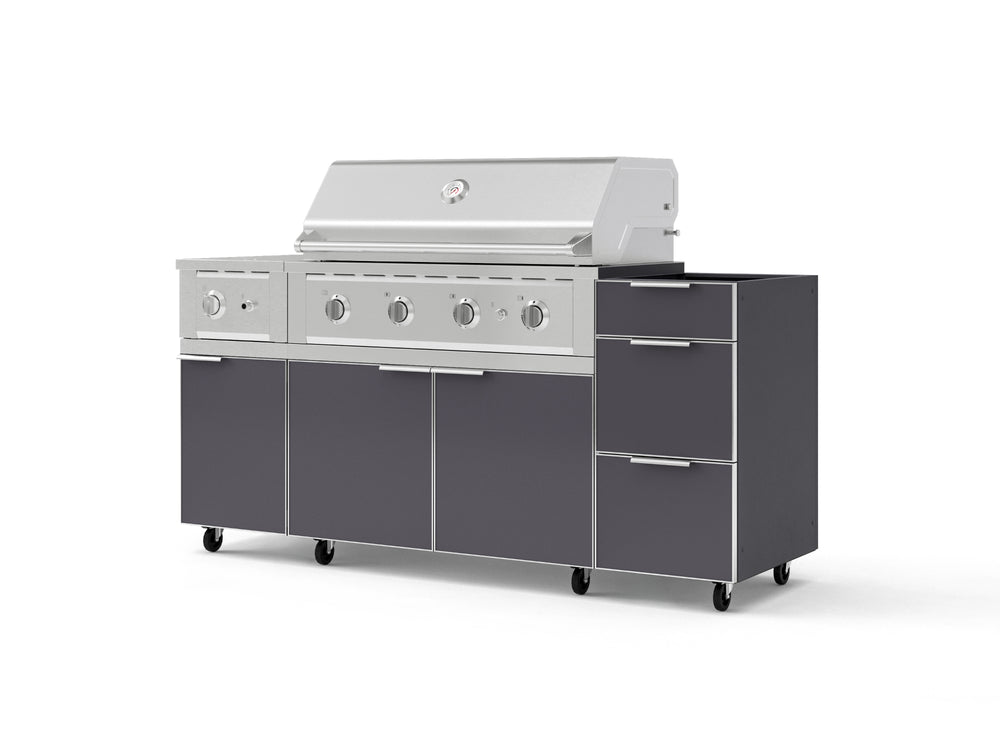 NewAge Outdoor Kitchens Outdoor Grill Island Aluminum 5-Piece Cabinet Set with Casters and 3-Drawer, Grill Cabinet, Side Burner and Performance Grill - (Liquid Propane) | Garage Giant