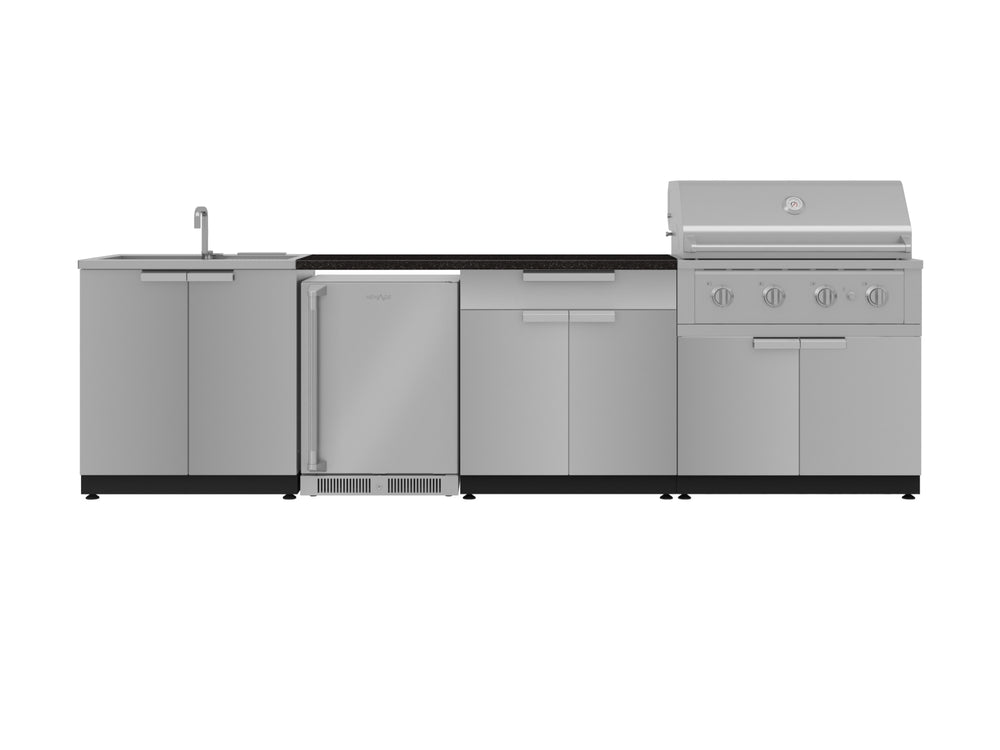 NewAge Outdoor Kitchens Stainless Steel 6-Piece Cabinet Set with Sink, Bar, Grill Cabinet, Performance Grill, Countertop and Fridge-71998-Garage Giant
