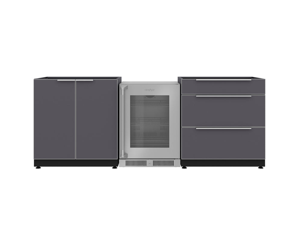 NewAge Outdoor Kitchens Aluminum 3-Piece Cabinet Set with 3-Drawer, 2-Door Cabinet and Fridge-67579-Garage Giant