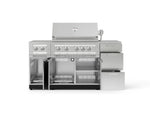NewAge Outdoor Kitchens Outdoor Grill Island Stainless-Steel 6-Piece Cabinet Set with 3-Drawer, Grill Cabinet, Platinum Grill, Dual Side Burner and Countertop-74585-Garage Giant 