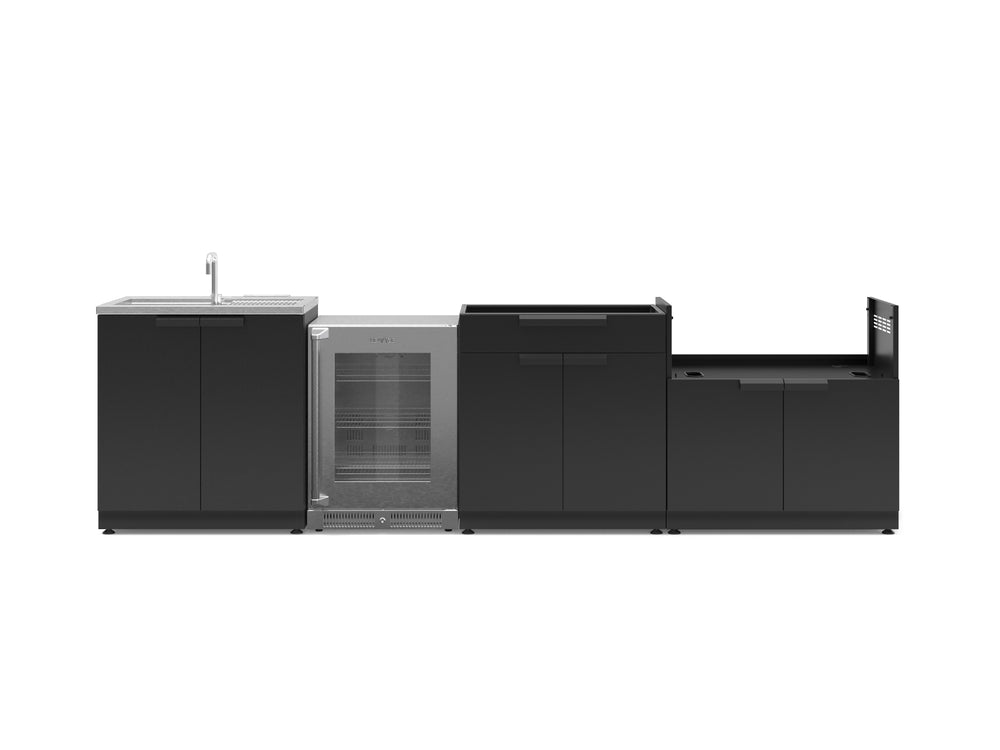 NewAge Outdoor Kitchens Stainless Steel 4-Piece Cabinet Set with Sink, Bar, Grill Cabinet and Glass Door Fridge-71444-Garage Giant