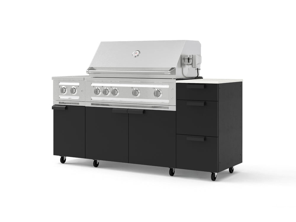 NewAge Outdoor Kitchens Outdoor Grill Island Stainless-Steel 6-Piece Cabinet Set with Casters and 3-Drawer, Grill Cabinet, Platinum Grill, Dual Side Burner and Dekton in Aeris Countertop - (Liquid Propane) | Garage Giant