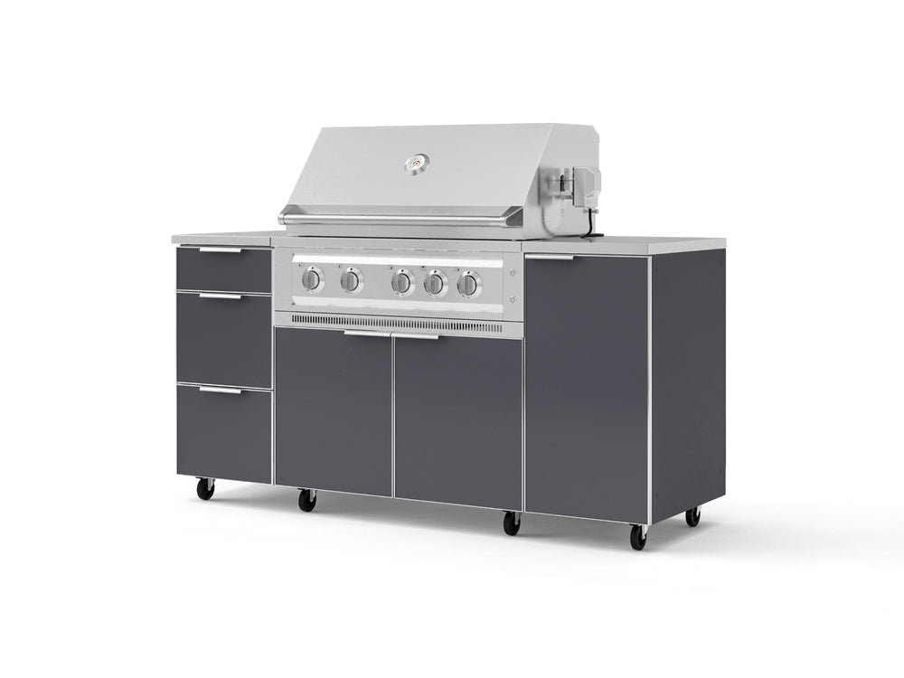 NewAge Outdoor Kitchens Outdoor Grill Island Aluminum 6-Piece Cabinet Set with Casters 1 Door, 3 Drawer, Grill Cabinet, Platinum Grill, Countertops-74912-Garage Giant