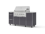 NewAge Outdoor Kitchens Outdoor Grill Island Aluminum 6-Piece Cabinet Set with Casters 1 Door, 3 Drawer, Grill Cabinet, Platinum Grill, Countertops-74912-Garage Giant 