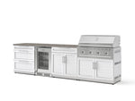 NewAge Outdoor Kitchens Stainless Steel 7-Piece Cabinet Set with 3-Drawer, Bar, Grill Cabinet, Performance Grill, Countertops, and Glass Door Fridge-73700-Garage Giant 