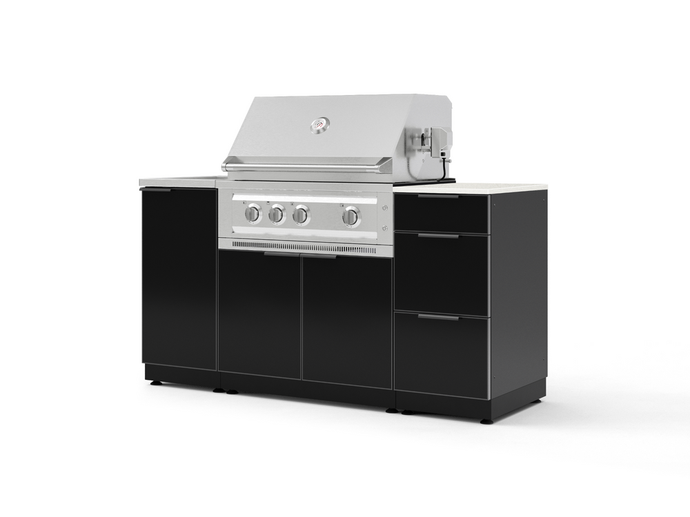 NewAge Outdoor Kitchens Outdoor Grill Island Aluminum 5-Piece Cabinet Set with Sink, 3 Drawer, Grill Cabinet, Platinum Grill and Stainless Steel Countertop - (Natural Gas) | Garage Giant