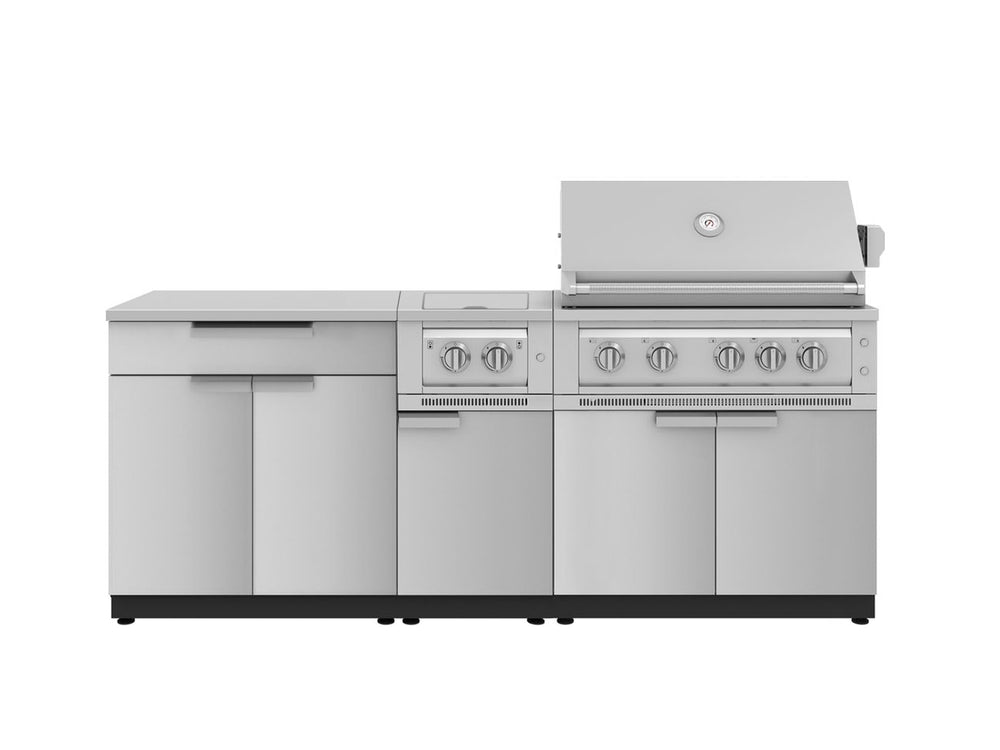 NewAge Outdoor Kitchens Stainless Steel 6-Piece Cabinet Set with Platinum Grill, Dual Side Burner, Bar and Grill Cabinet and Stainless Steel Countertop.-71552-Garage Giant