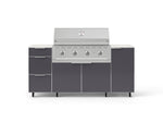 NewAge Outdoor Kitchens Outdoor Grill Island Aluminum 6-Piece Cabinet Set with Casters 1 Door, 3 Drawer, Grill Cabinet, Performance Grill and Dekton in Aeris Countertops - (Liquid Propane) 