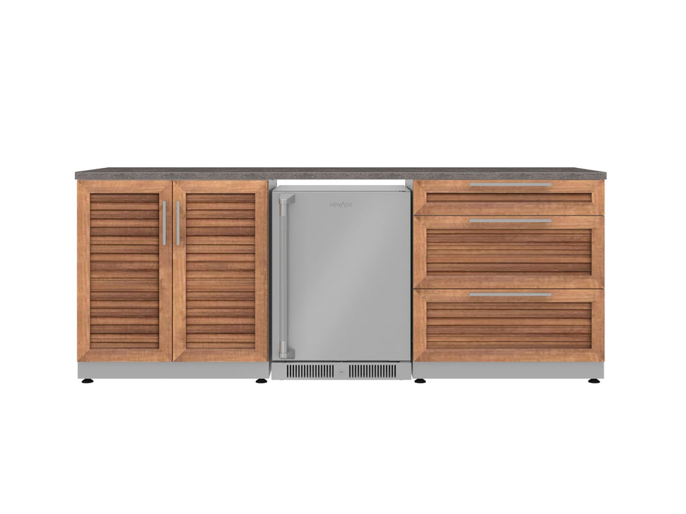 NewAge Outdoor Kitchens Stainless Steel 5-Piece Cabinet Set with 3-Drawer, 2-Door Cabinet, Countertops and Fridge-72124-Garage Giant
