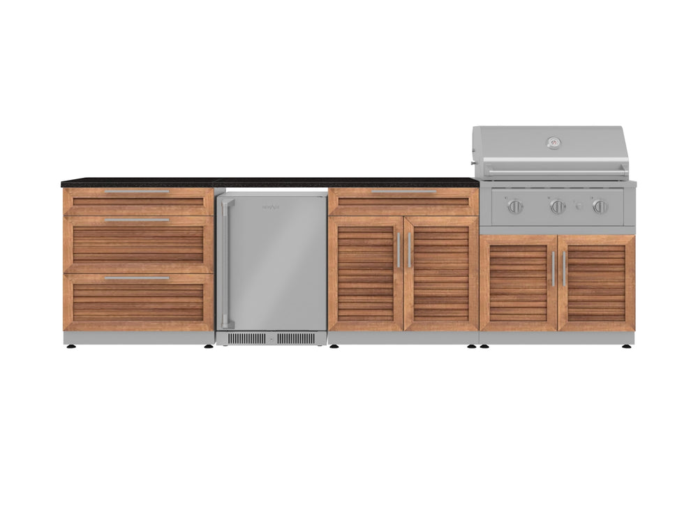 NewAge Outdoor Kitchens Stainless Steel 7-Piece Cabinet Set with 3-Drawer, Bar, Grill Cabinet, Performance Grill, Countertop, and Fridge-71877-Garage Giant