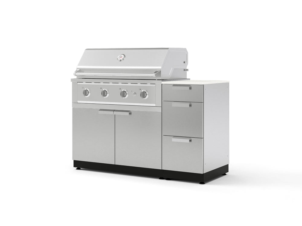 NewAge Outdoor Kitchens Outdoor Grill Island Stainless-Steel 4-Piece Cabinet Set with 3-Drawer, Grill Cabinet, Performance Grill and Dekton in Aeris Countertop - (Liquid Propane) | Garage Giant