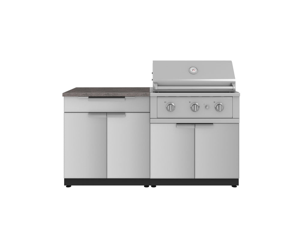 NewAge Outdoor Kitchens Stainless-Steel 4-Piece Cabinet Set with Bar, Grill Cabinet, Performance Grill, and Countertop-71733-Garage Giant