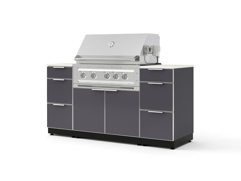 NewAge Outdoor Kitchens Outdoor Grill Island Aluminum 6-Piece Cabinet Set with 3 Drawers, Grill Cabinet, Platinum Grill and Dekton in Aeris Countertops - (Liquid Propane) | Garage Giant