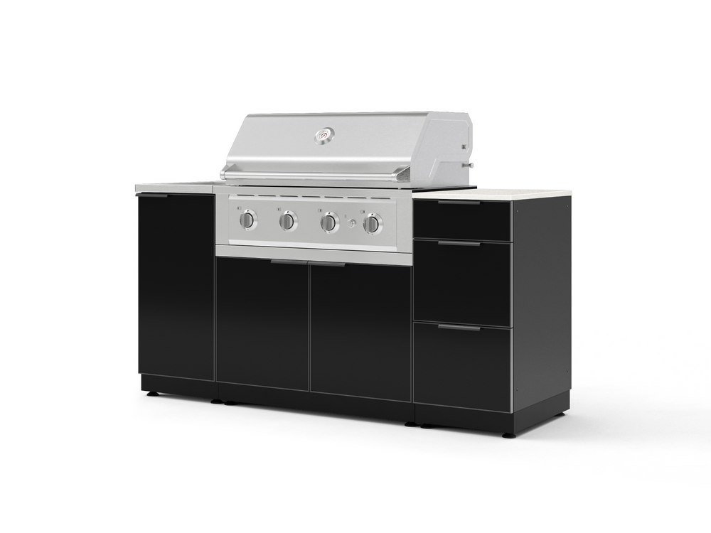 NewAge Outdoor Kitchens Outdoor Grill Island Aluminum 5-Piece Cabinet Set with Sink, 3 Drawer, Grill Cabinet, Performance Grill and Stainless Steel Countertop - (Natural Gas) | Garage Giant