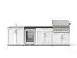 NewAge Outdoor Kitchens Stainless Steel 6-Piece Cabinet Set with Sink, Bar, Grill Cabinet, Platinum Grill, Countertop and Glass Door Fridge-73779-Garage Giant 