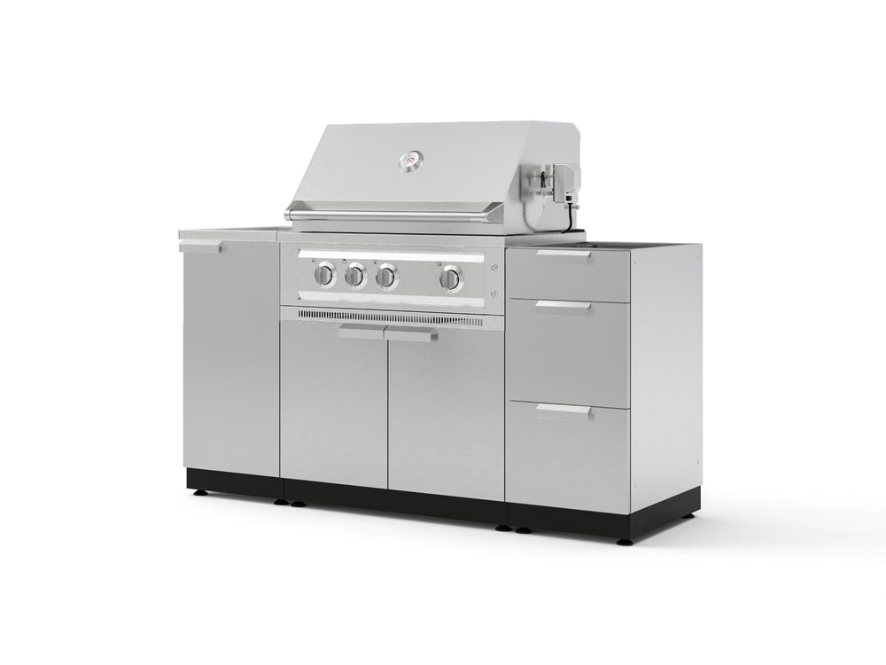 NewAge Outdoor Kitchens Outdoor Grill Island Stainless-Steel 5-Piece Cabinet Set with Sink, 3 Drawer, Grill Cabinet, Platinum Grill and Stainless Steel Countertop - (Natural Gas) | Garage Giant