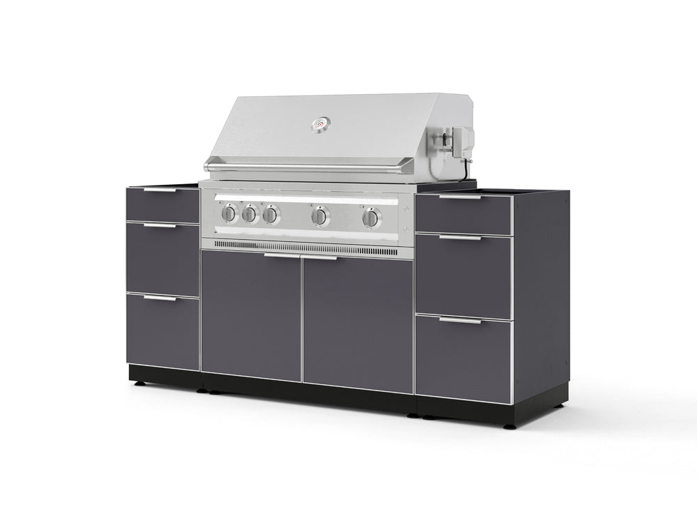 NewAge Outdoor Kitchens Outdoor Grill Island Aluminum 5-Piece Cabinet Set with 3 Drawers, Grill Cabinet and Platinum Grill - (Natural Gas) | Garage Giant
