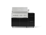 NewAge Outdoor Kitchens Outdoor Grill Island Aluminum 4-Piece Cabinet Set with Casters and 3-Drawer, Grill Cabinet, Platinum Grill and Dekton in Sirius Countertop - (Liquid Propane) 