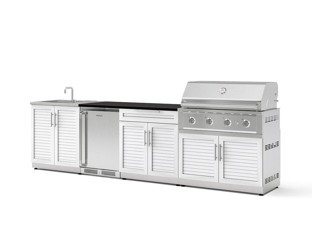 NewAge Outdoor Kitchens Stainless Steel 6-Piece Cabinet Set with Sink, Bar, Grill Cabinet, Performance Grill, Countertop and Stainless Steel Door Fridge-73760-Garage Giant