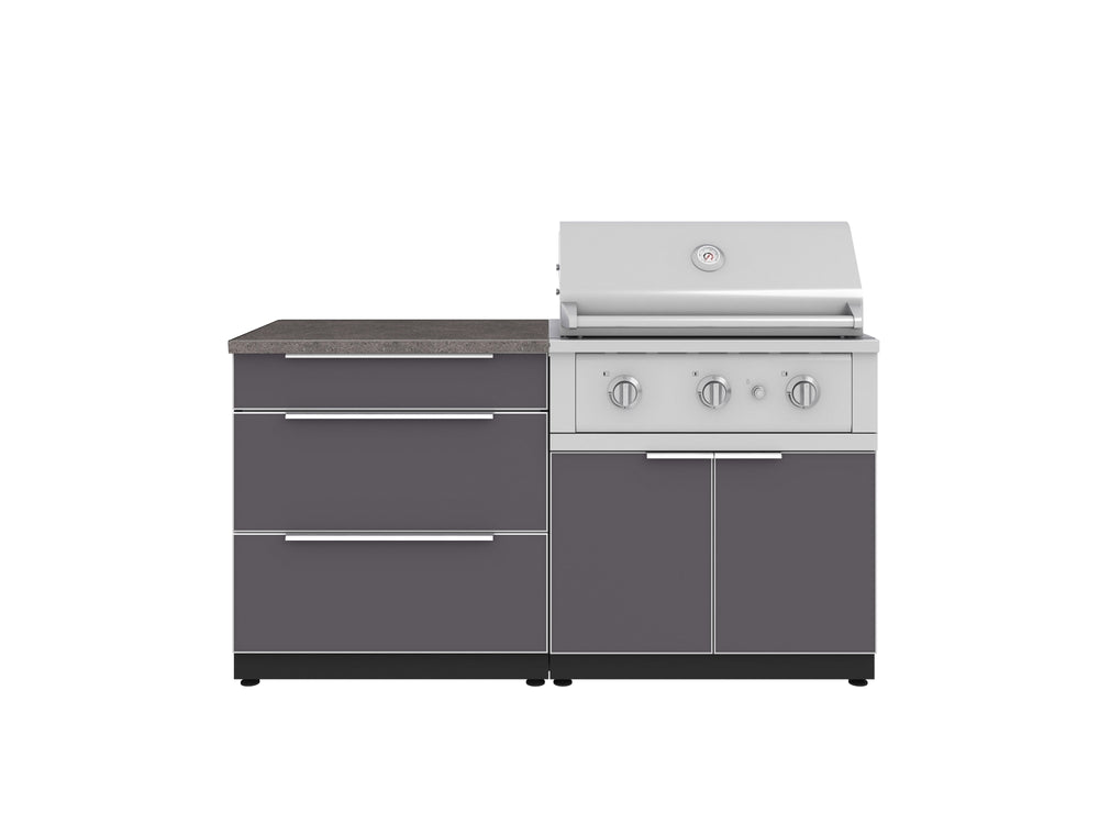 NewAge Outdoor Kitchens Aluminum 4-Piece Cabinet Set with 3 Drawer, Grill Cabinet, Performance Grill, and Countertop-71649-Garage Giant
