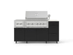 NewAge Outdoor Kitchens Outdoor Grill Island Stainless-Steel 6-Piece Cabinet Set with Casters and 3-Drawer, Grill Cabinet, Platinum Grill, Dual Side Burner and Dekton in Aeris Countertop - (Liquid Propane) 