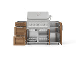 NewAge Outdoor Kitchens Outdoor Grill Island Stainless-Steel Louvered Doors 5-Piece Cabinet Set with Casters 1 Door, 3 Drawer, Grill Cabinet and Platinum Grill - (Liquid Propane) 